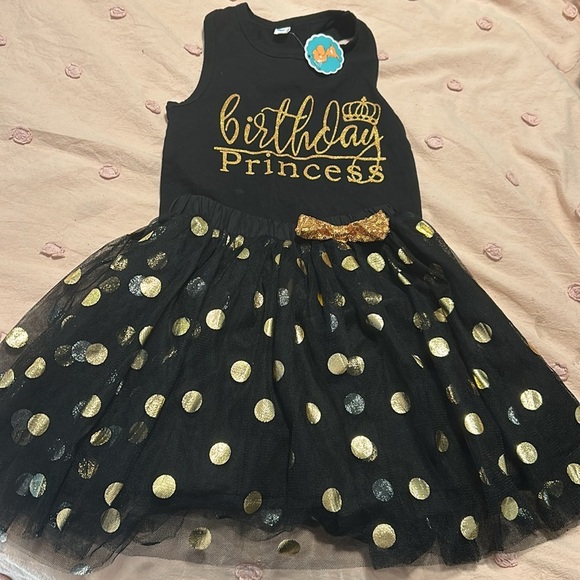 “Birthday Princess” Black & Gold 2 Piece Party Outfit - Size 140 (US 8-10) NWT - Picture 2 of 3